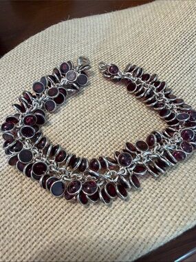 Silpada retired Cha Cha Silver and Deep Garnet Bead Stone bracelet.